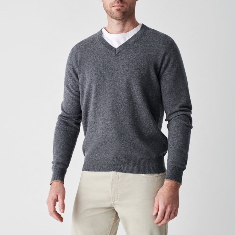 100% Cashmere Sweater V-Neck Dark Grey Pullover Giorgio Sant’Angelo Size M NEW